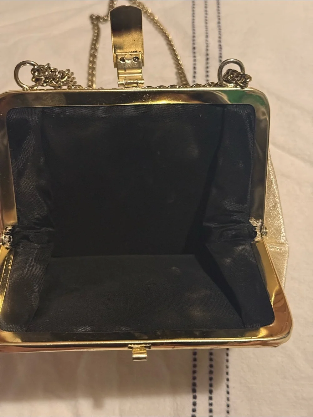 Vintage 1960s Gold Lamé Evening Bag Metallic Chain Frame Purse
